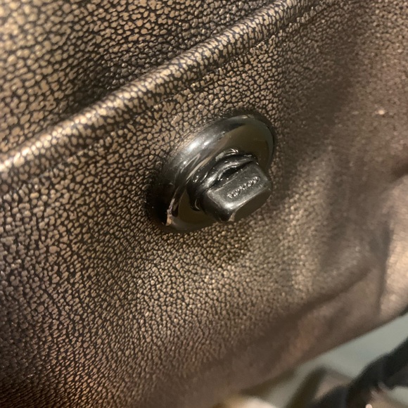 Dark Gold Coach Leather Bronze Satchel Purse
13" (L) x 9.5" (H) x 7" (W) - Picture 10 of 14